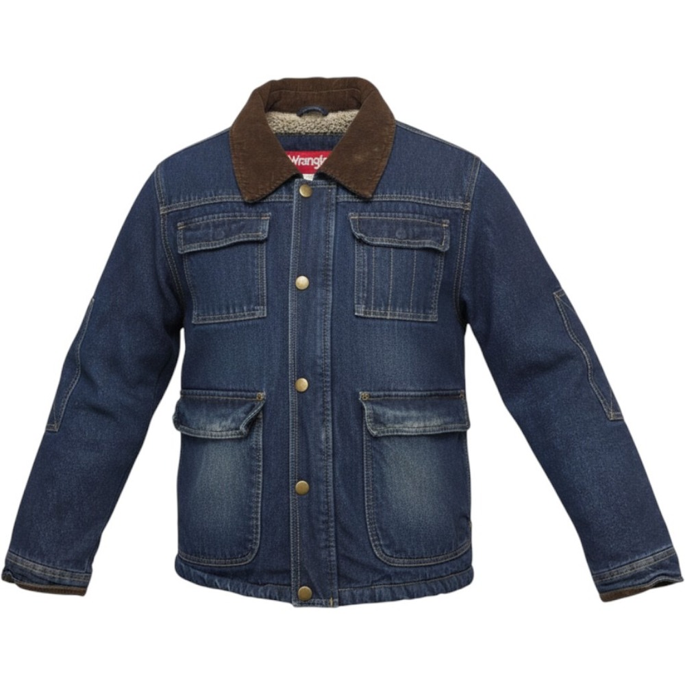 Wrangler Mens Blue Denim Sherpa Lined Barn Jacket Corduroy Collar 216219-WA S